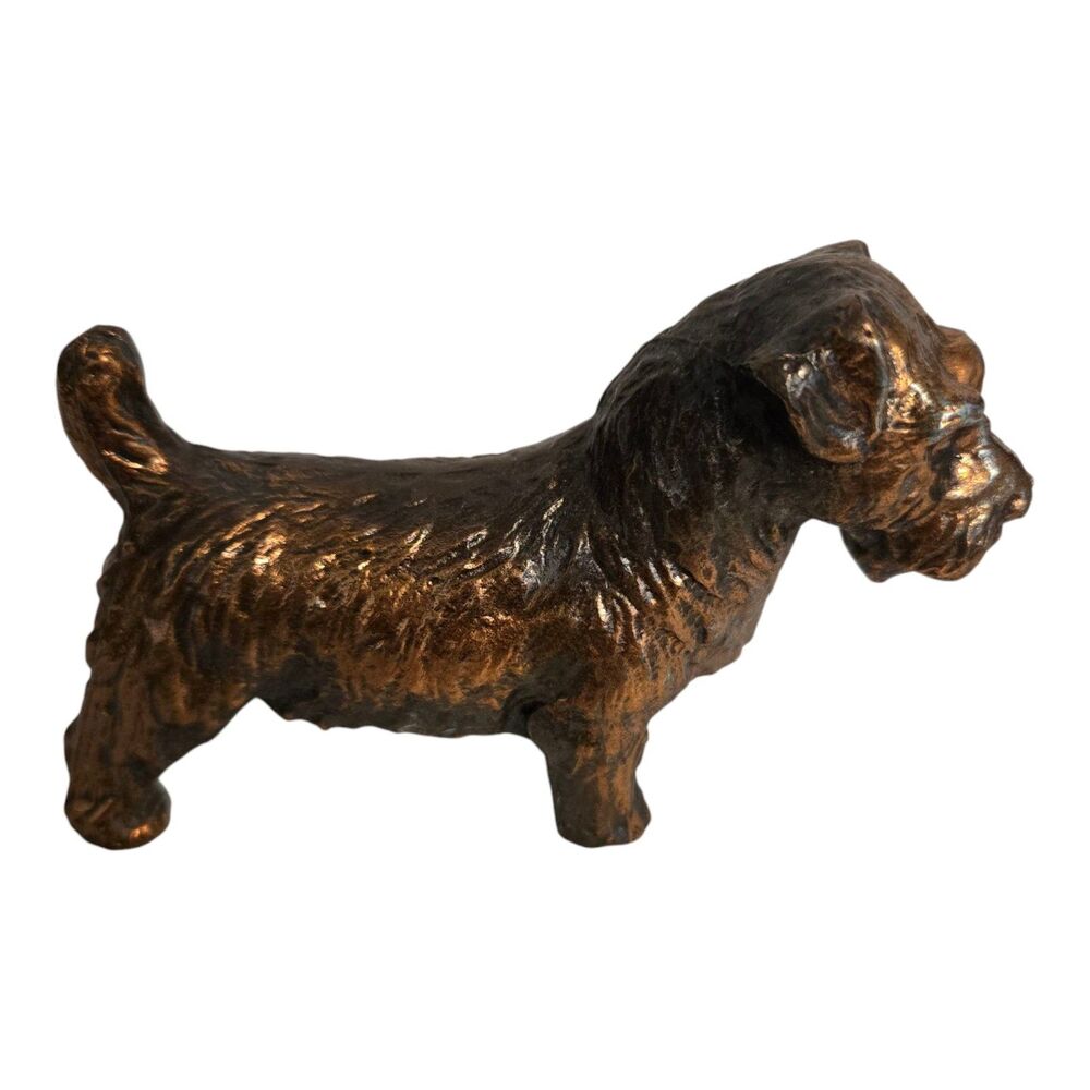 Vintage Dog Figurine Sealyham Cesky Terrier Bronze Metal 4-inch Collectible